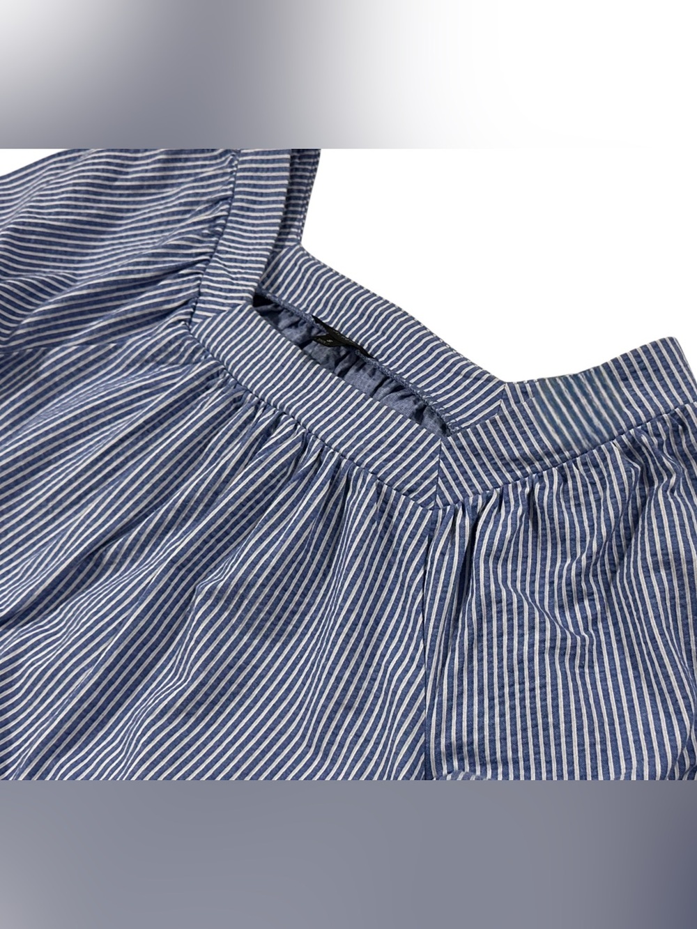 J.Crew Blue White Stripe Square Neck Puff Sleeve Blouse Top Small Boho - Picture 5 of 9